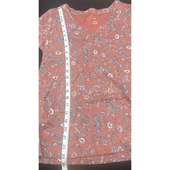 J Jill Top Pink Blue Paisley Pima Slub Knit V Neck Tee Shirt Sz S Casual Travel - Picture 7 of 7